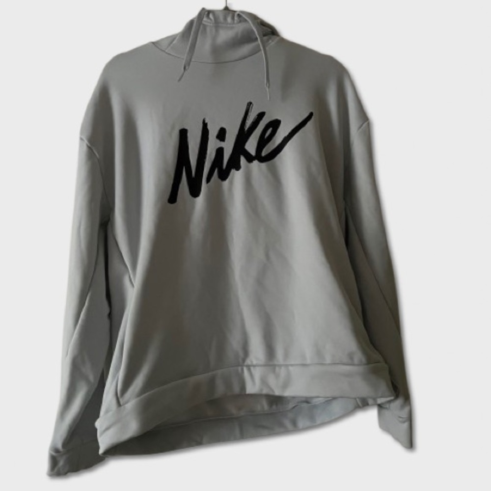 Nike Women’s Fleece Sweatshirt Funnel Neck Hoodie Grey Light Blue Size Medium
